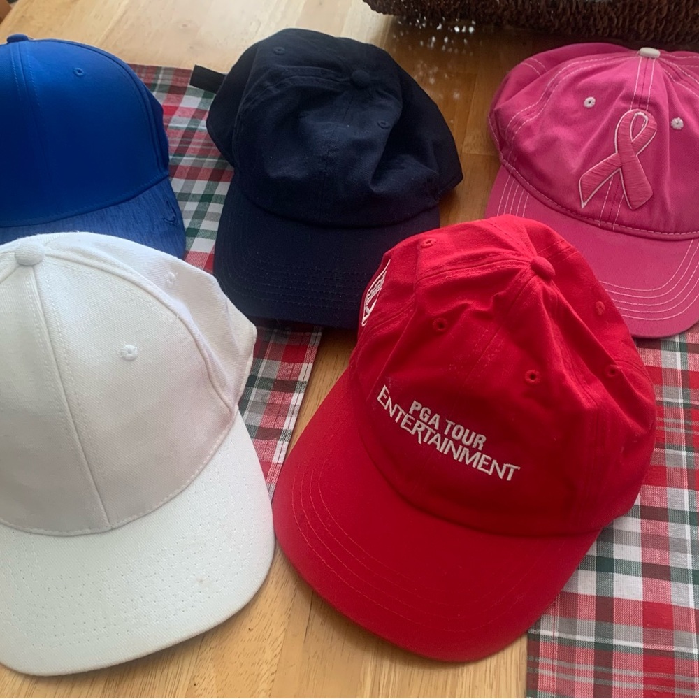 Colorful Baseball Caps Set
Pink breast  Cancer awareness PGA TOUR & solid caps.